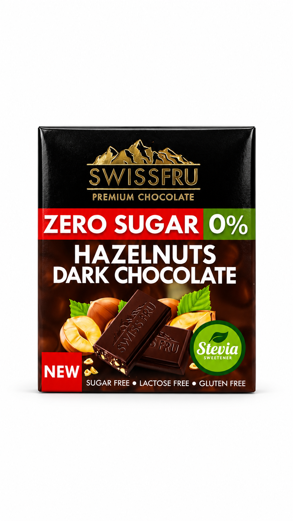 SWISS FRU Hazelnuts Dark Chocolate ZERO SUGAR 0% (40g)