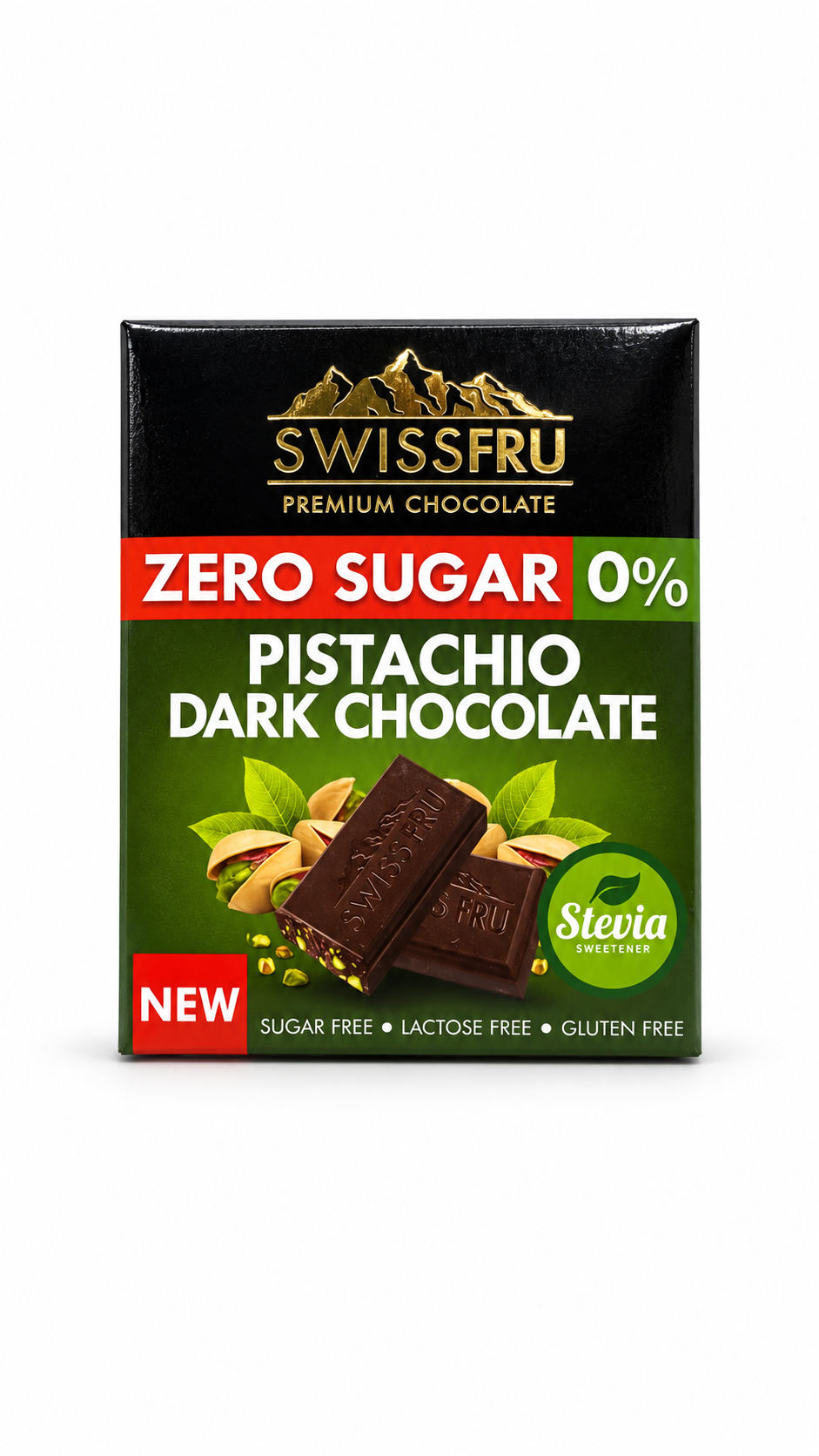 SWISS FRU Pistachio Dark Chocolate (40g) ZERO SUGAR 0%